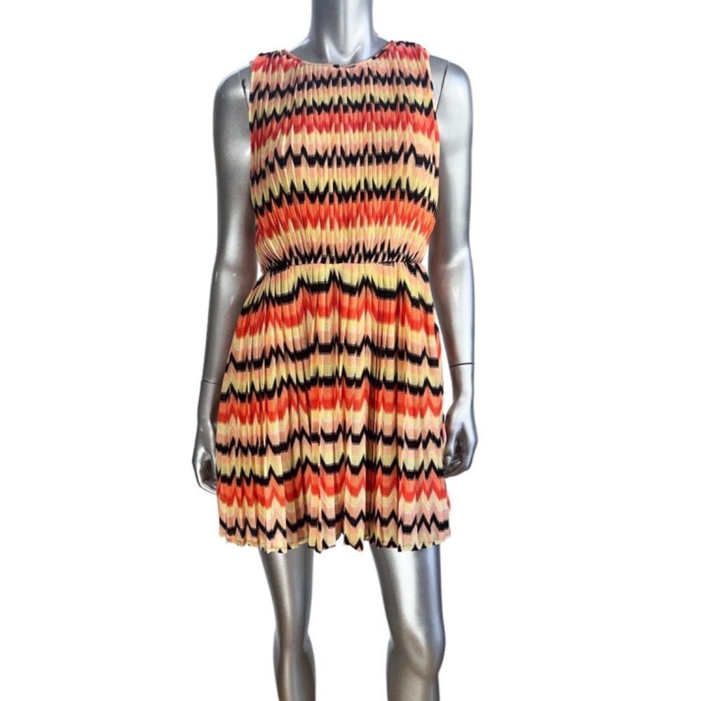 Sanctuary Yellow and Orange Striped Pleated Sleeveless Mini Dress S